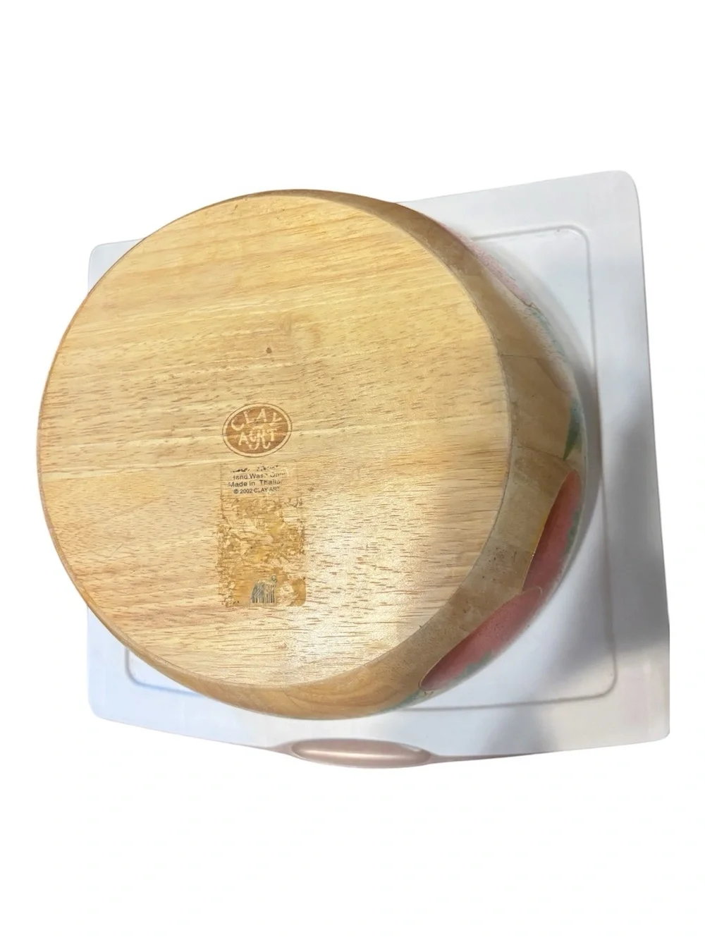 Clay Art Hand-Painted Wooden Salad Bowl with Red Tomato Motif